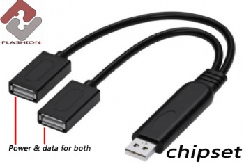 USB2.0  type A splitter male to 2 female cable power and data cable  hub cable