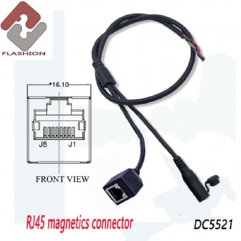 Custom RJ45 magnetics connector and DC  custom CCTV cable